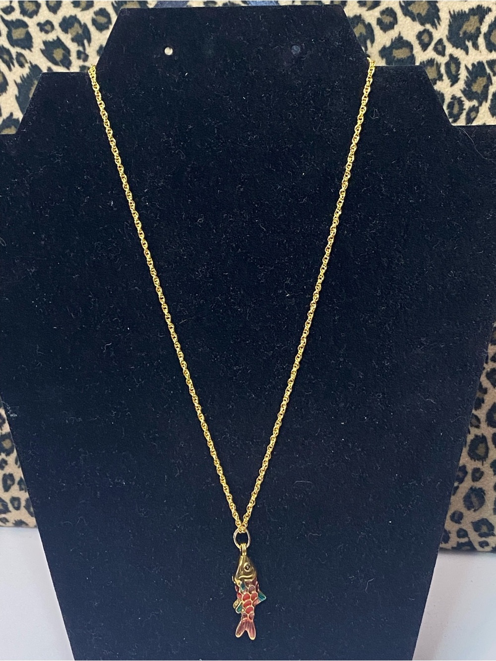 Hand-Assembled Gold Tone Multicolor Enamel Fish Pendant Necklace